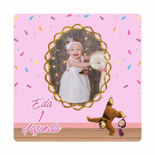 Maşa İle Koca Ayı Temalı Doğum Günü Magneti